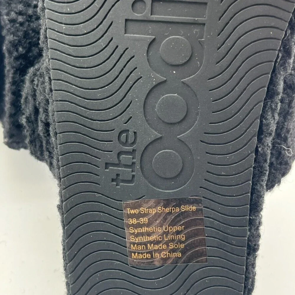 The Oodie Black Sherpa Double Strap Slip-On Slides Women's Size 7-8 NEW - Picture 8 of 8